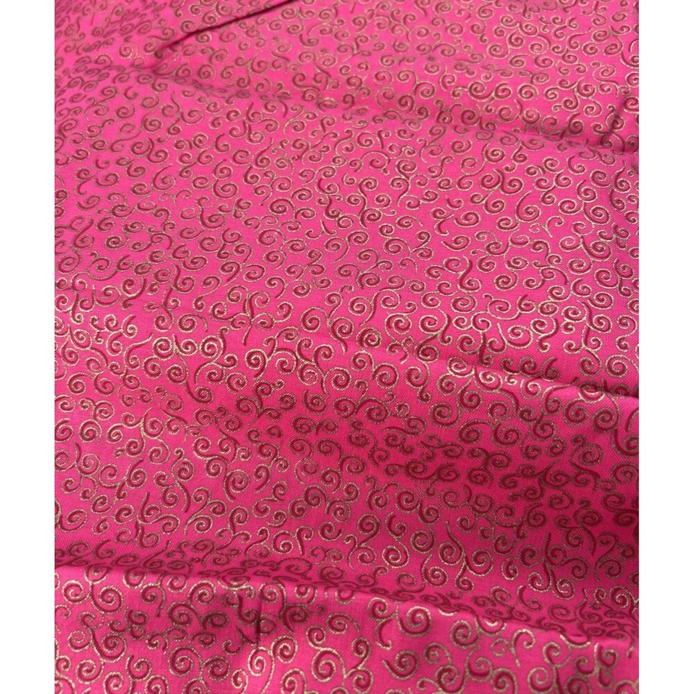JoAnn Cotton Quilting Fabric Pink Swirls Gold Metallic Outline  32" X 42"